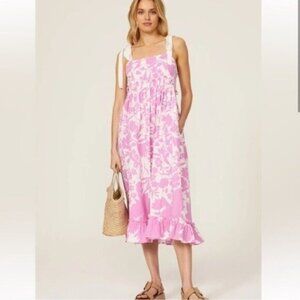 Peter Som Pink White Midi Floral Sleeveless Soft Cottagecore Vacation Dress Sz 2